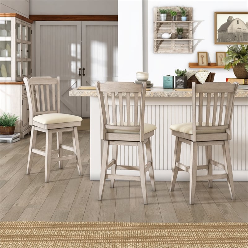 iNSPIRE Q Slat Back Counter Height Wood Swivel Chair in Antique White