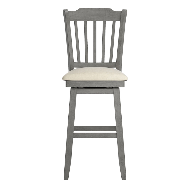 iNSPIRE Q Slat Back Bar Height Wood Swivel Chair in Antique Gray