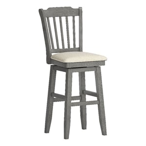 iNSPIRE Q Slat Back Bar Height Wood Swivel Chair in Antique Gray