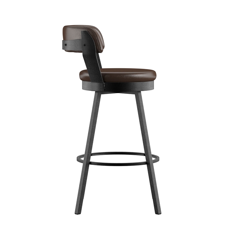 iNSPIRE Q Gray Finish Metal PU Swivel Bar Height Chairs (Set of 2) in Brown