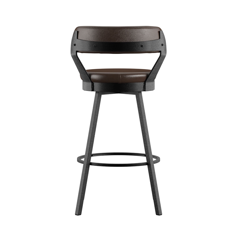 iNSPIRE Q Gray Finish Metal PU Swivel Bar Height Chairs (Set of 2) in Brown
