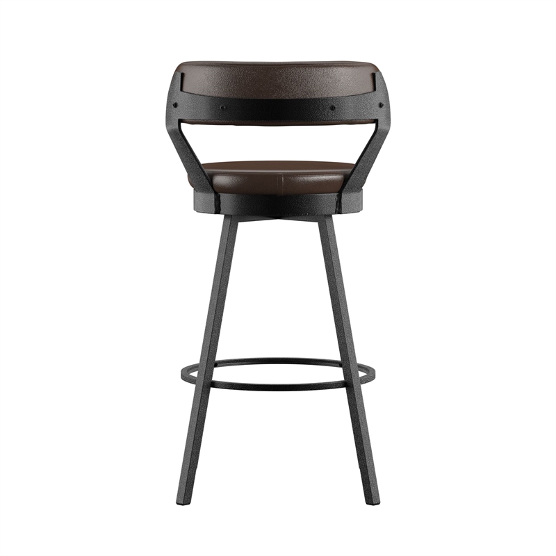 iNSPIRE Q Gray Finish Metal PU Swivel Bar Height Chairs (Set of 2) in Brown