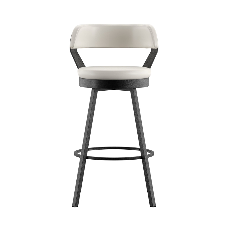 iNSPIRE Q Gray Finish Metal PU Swivel Bar Height Chairs (Set of 2) in White