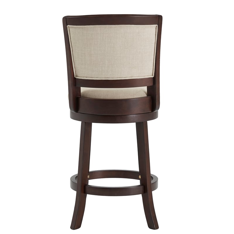 iNSPIRE Q Dark Cherry Finish Wood Linen Counter Height Swivel Chair in Beige