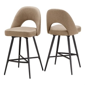 iNSPIRE Q Black Metal Fabric Counter Height Swivel Chiars (Set of 2) in Beige