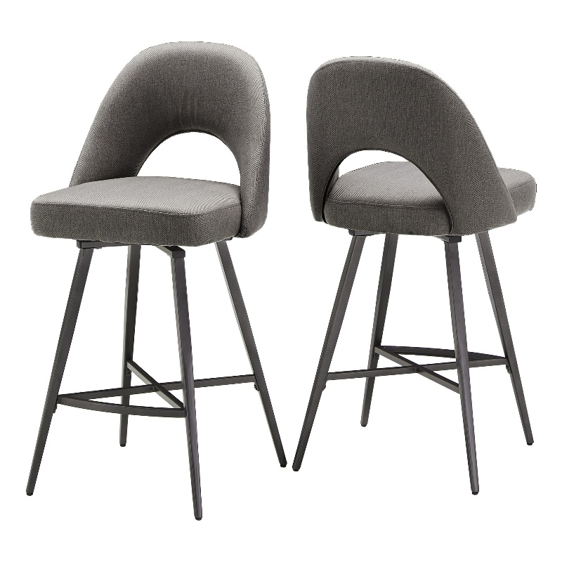 iNSPIRE Q Black Metal Fabric Counter Height Swivel Chiars (Set of 2) in Gray