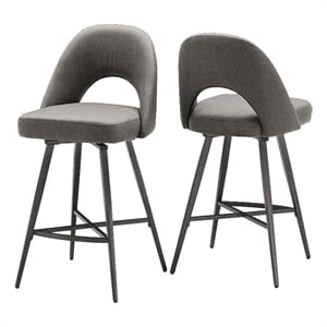 iNSPIRE Q Black Metal Fabric Counter Height Swivel Chiars (Set of 2) in Gray
