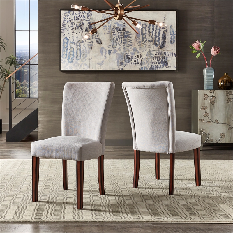 iNSPIRE Q Espresso Wood Chenille Parsons Dining Chairs (Set of 2) in Silver Gray