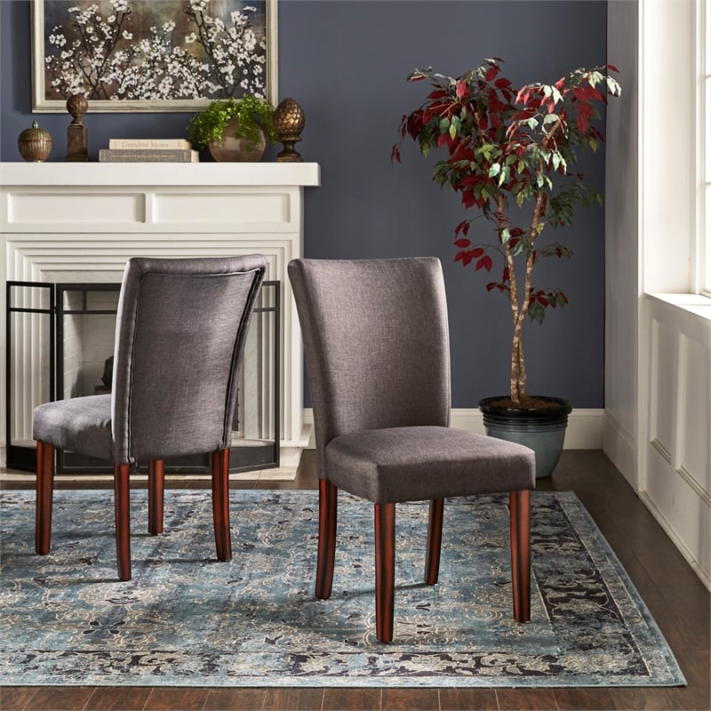 iNSPIRE Q Espresso Wood Linen Parsons Dining Chairs (Set of 2) in Dark Gray
