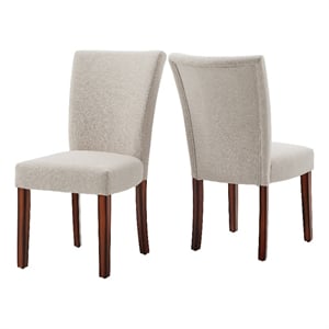 iNSPIRE Q Espresso Wood Heathered Weave Parson Dining Chairs (Set of 2) in Beige