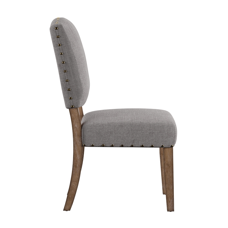 iNSPIRE Q Nailhead Linen Wood Dining Chairs (Set of 2) in Gray