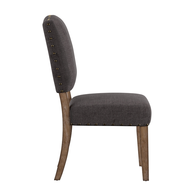 iNSPIRE Q Nailhead Linen Wood Dining Chairs (Set of 2) in Dark Gray