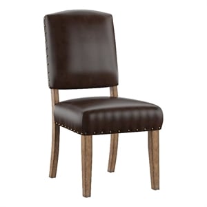 iNSPIRE Q Nailhead Bonded Leather Wood Dining Chairs (Set of 2) in Beige