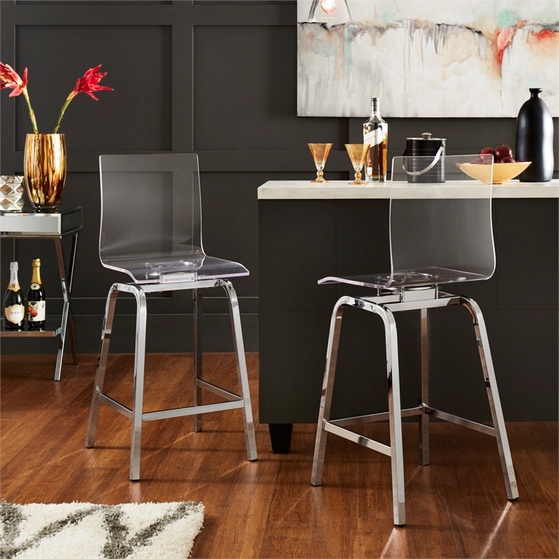 iNSPIRE Q Metal Acrylic Swivel High Back Counter Height Stools (Set 2) in Chrome