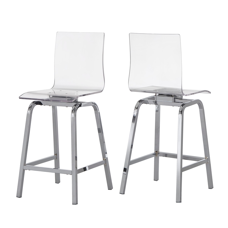 iNSPIRE Q Metal Acrylic Swivel High Back Counter Height Stools (Set 2) in Chrome