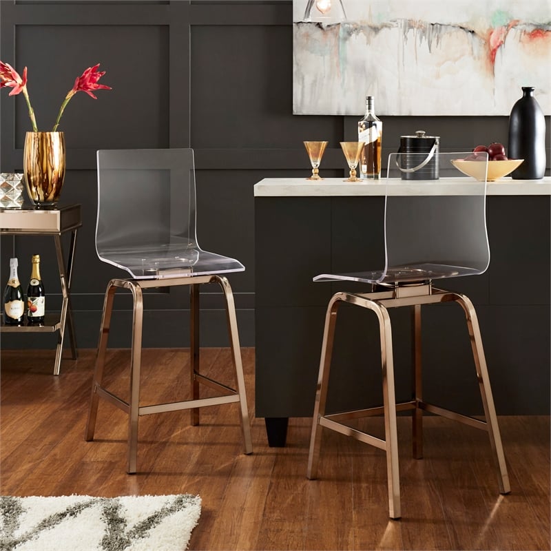 iNSPIRE Q Metal Acrylic Swivel High Back Counter Height Stools (Set 2) in Gold
