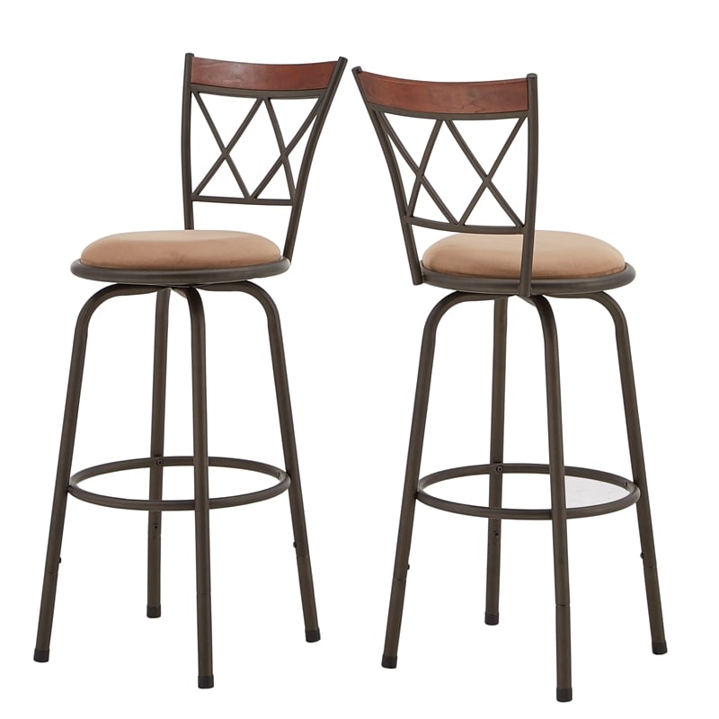 iNSPIRE Q Bronze Metal Double X-Back Brown Wood Adjustable Stools (Set of 3)