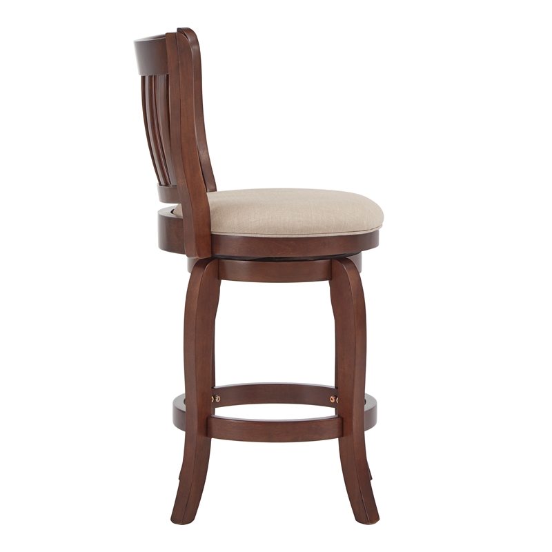 iNSPIRE Q Beige Linen Wood Slat Back Swivel Counter Height Stool