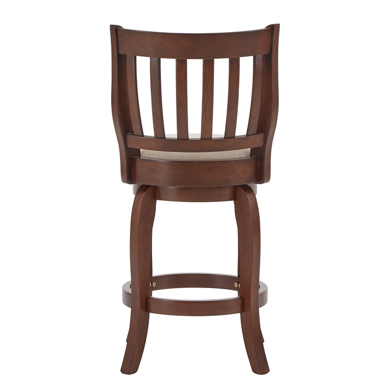 iNSPIRE Q Beige Linen Wood Slat Back Swivel Counter Height Stool