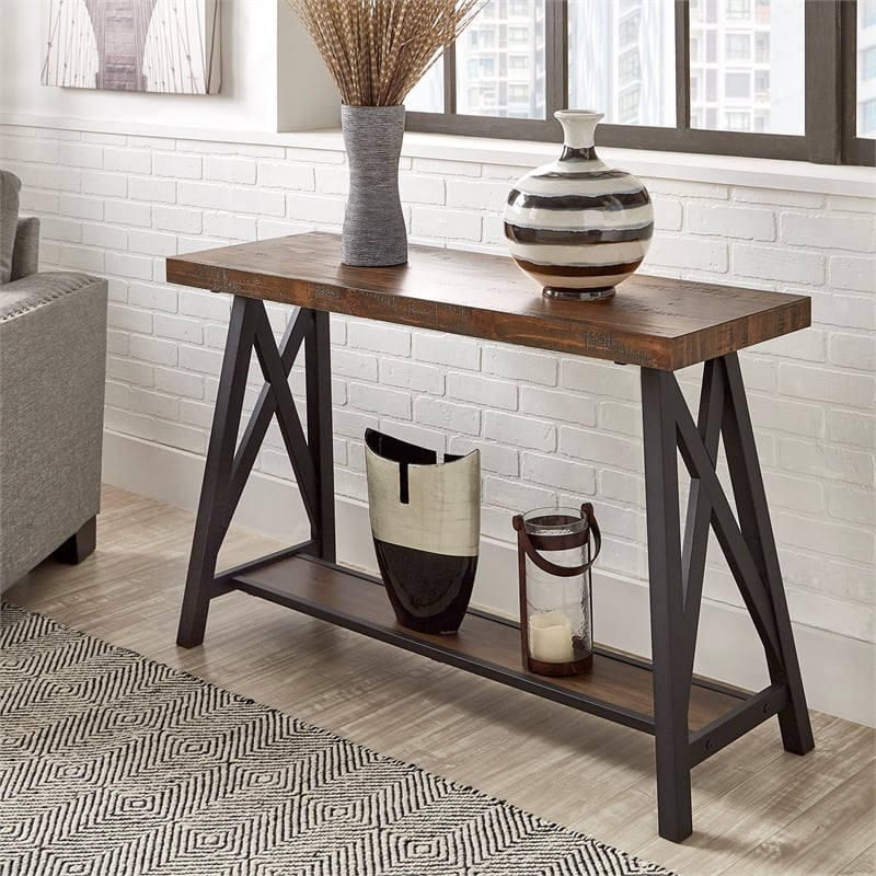 iNSPIRE Q Westyn Rustic Wood Metal Sofa Table with Shelf - Brown