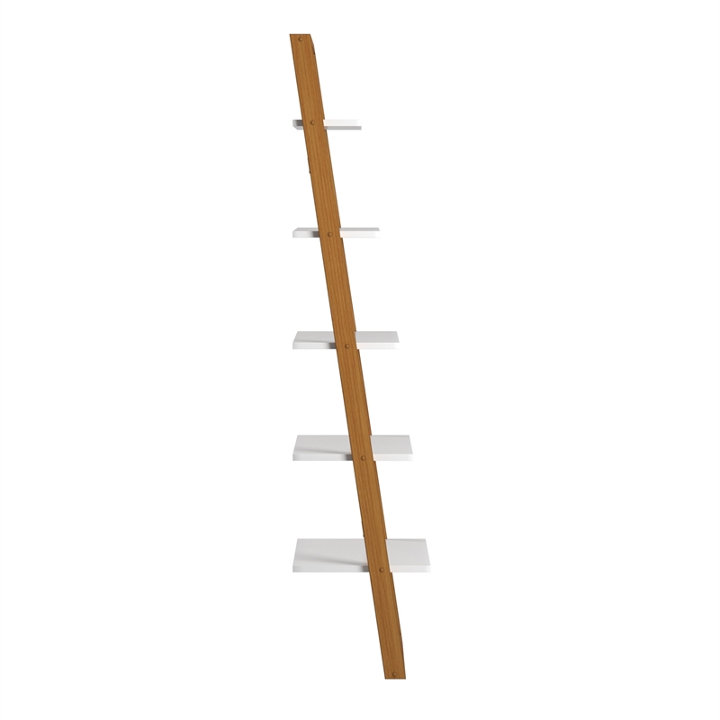 iNSPIRE Q Two-Tone Leaning Ladder Wood Bookcase - Natural and White Finish
