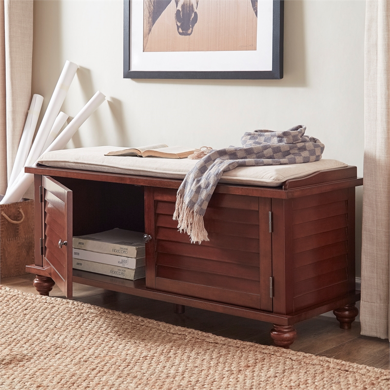 iNSPIRE Q Velvet Cushion Wood Storage Bench - Espresso