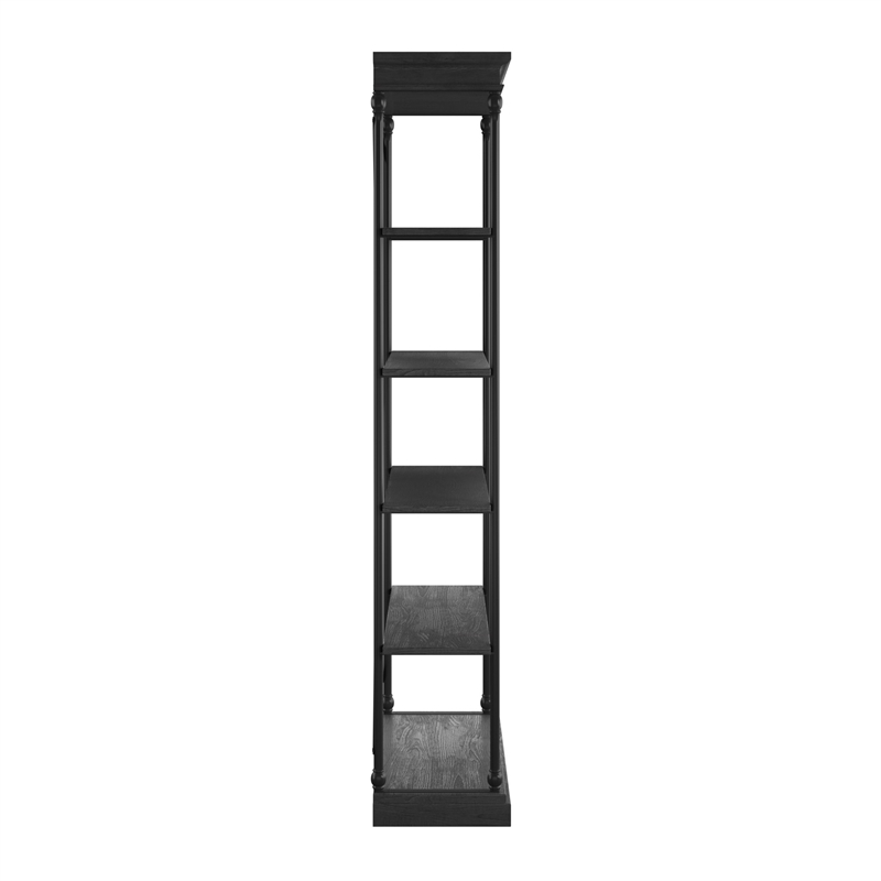iNSPIRE Q Cornice Etagere 5-Shelf Wood & Metal Bookcase in Antique Black