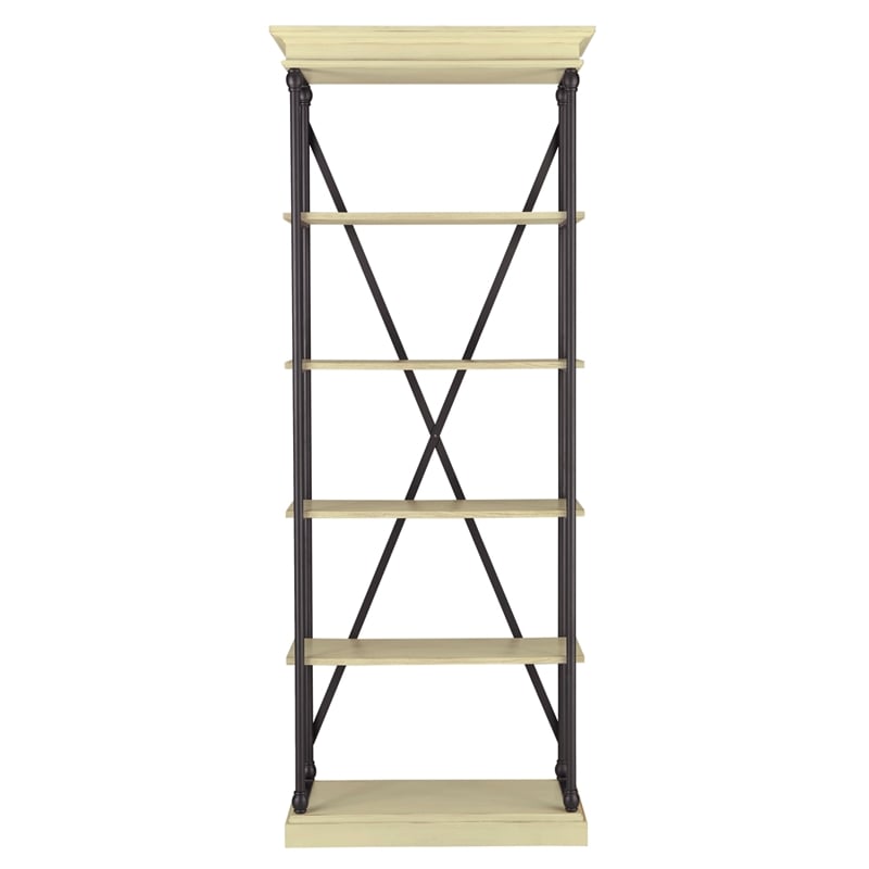 iNSPIRE Q Cornice Etagere 5-Shelf Wood & Metal Bookcase in Ivory White/Black