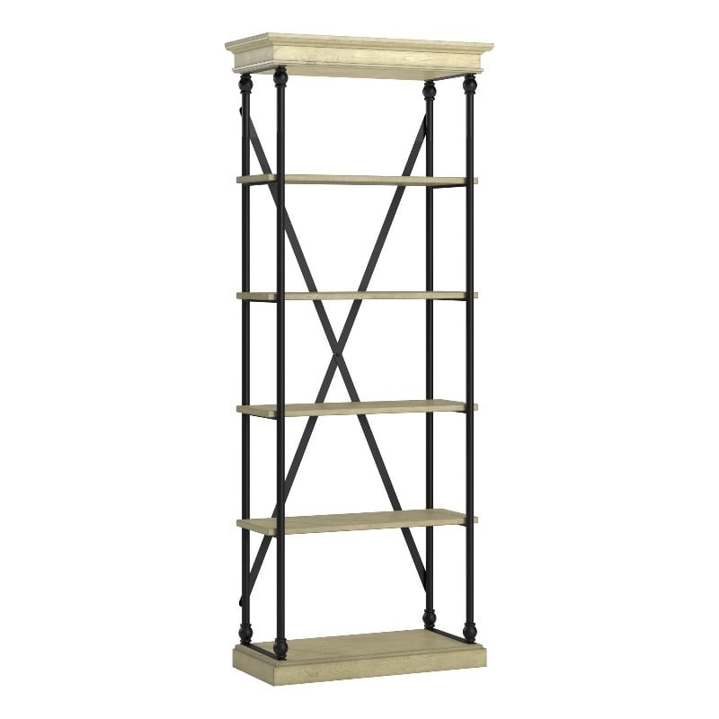 iNSPIRE Q Cornice Etagere 5-Shelf Wood & Metal Bookcase in Ivory White/Black