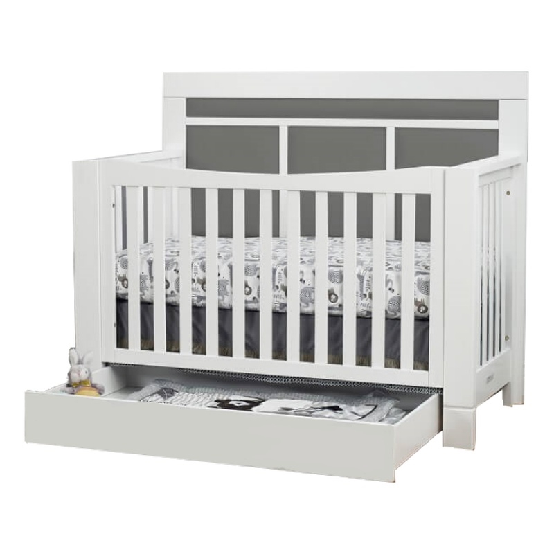 Orbelle Crystal Modern Solid Wood Convertible Crib with Gray Padding in White