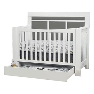 Orbelle Crystal Modern Solid Wood Convertible Crib with Gray Padding in White