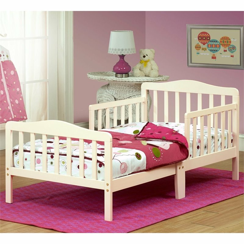 Orbelle Contemporary New Zealand Pine Solid Wood Toddler Bed in French White