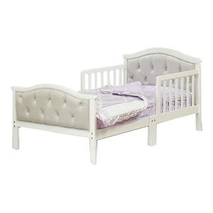 Orbelle Contemporary Solid Wood Toddler Bed in French White/Padded Gray