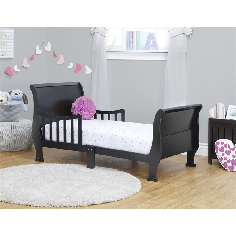 Orbelle Sleigh New Zealand Pine Solid Wood Toddler Bed in Espresso
