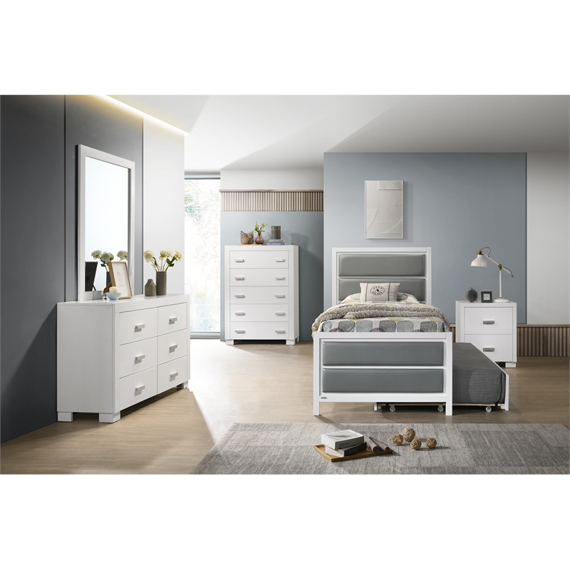 Orbelle Teen Bed 1947 Solid Wood Bed with Silver Vinyl in White
