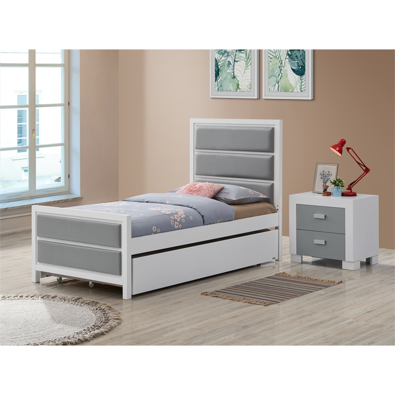 Orbelle Teen Bed 1947 Solid Wood Bed with Silver Vinyl in White