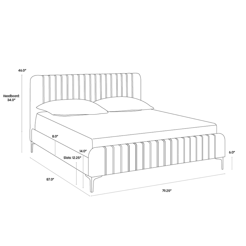 Brant House Heidi Fabric King Bed with Channel Tufted Headboard  in Dark Gray