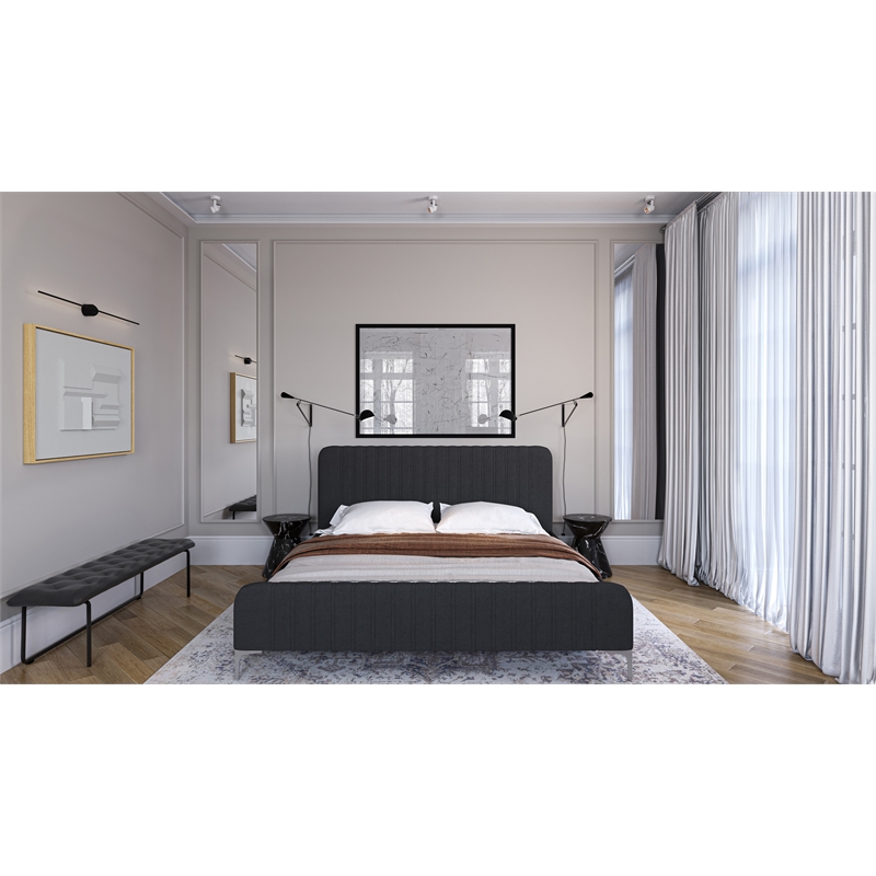 Brant House Heidi Fabric King Bed with Channel Tufted Headboard  in Dark Gray