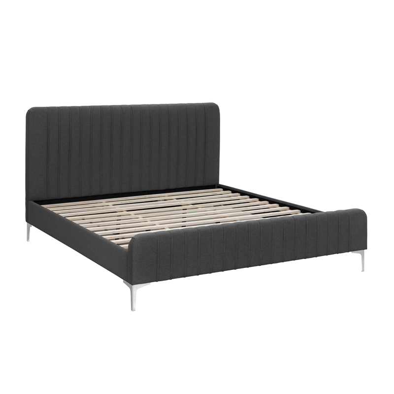 Brant House Heidi Fabric King Bed with Channel Tufted Headboard  in Dark Gray