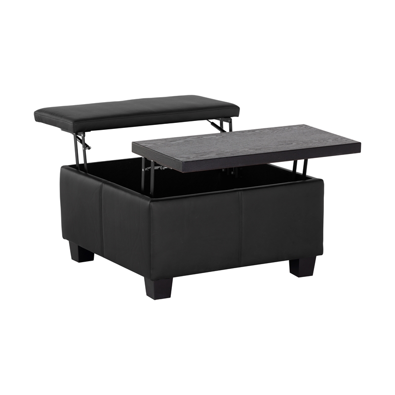 Brant House Aldo Faux Leather Storage Ottoman with Lift Top in Black
