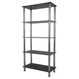 AVF Transitional Steel and Glass Tall 5-Tier Shelving Unit in Black/Chrome