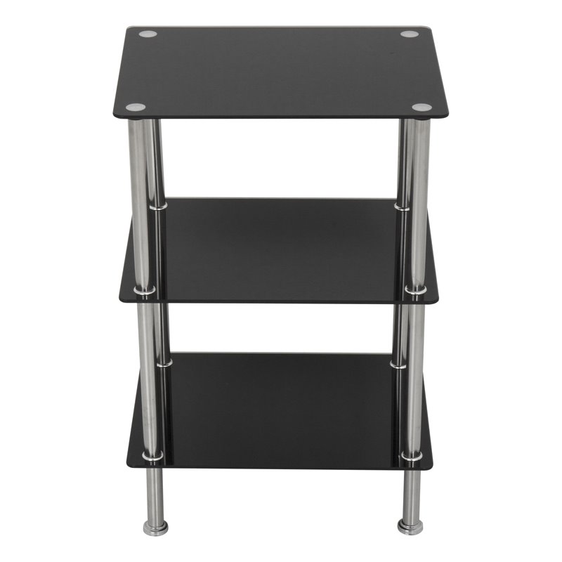 AVF Transitional Steel and Glass Small 3-Tier Shelving Unit in Black/Chrome