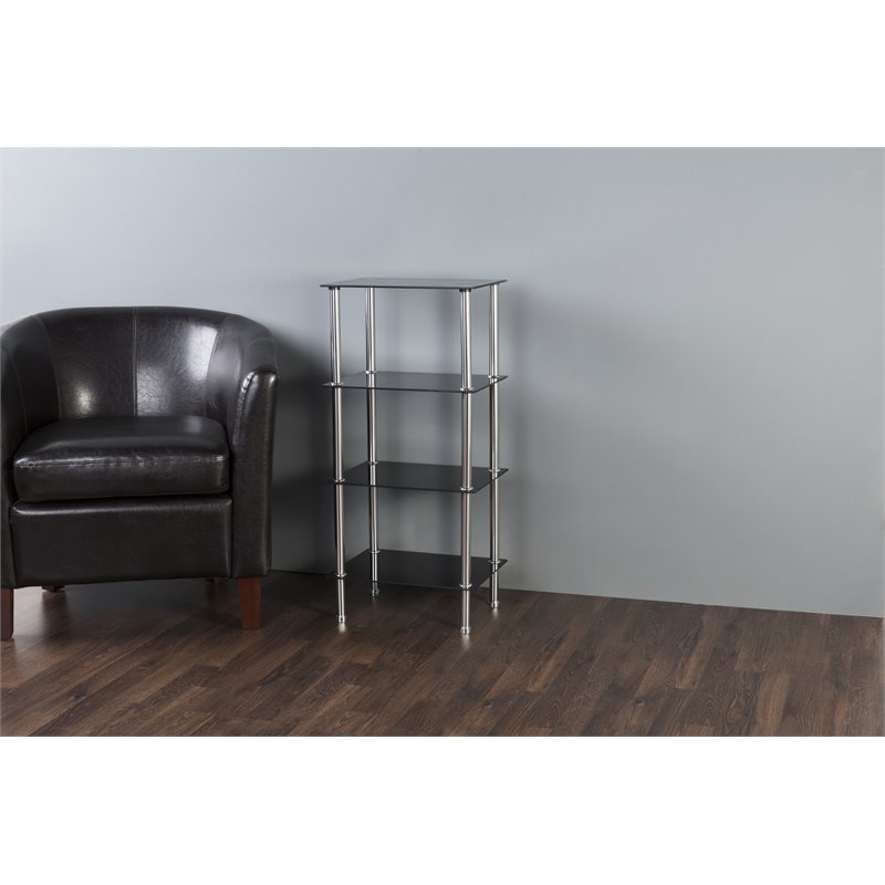AVF Transitional Steel and Glass Small 4-Tier Shelving Unit in Black/Chrome