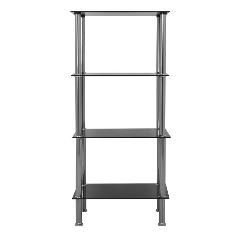 AVF Transitional Steel and Glass Small 4-Tier Shelving Unit in Black/Chrome