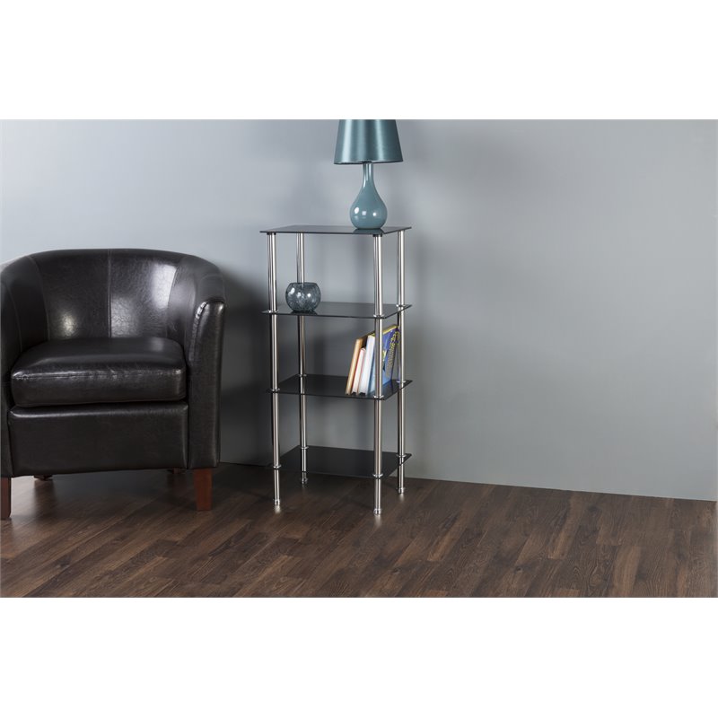 AVF Transitional Steel and Glass Small 4-Tier Shelving Unit in Black/Chrome