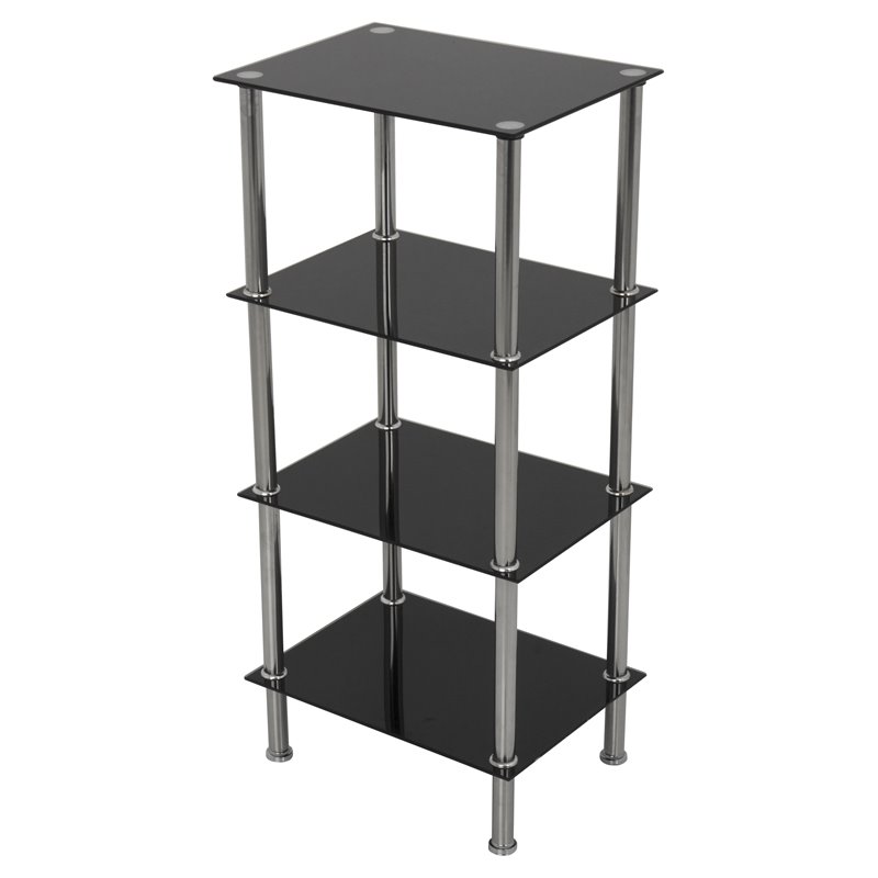 AVF Transitional Steel and Glass Small 4-Tier Shelving Unit in Black/Chrome