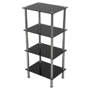 AVF Transitional Steel and Glass Small 4-Tier Shelving Unit in Black/Chrome