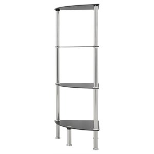 AVF Transitional Steel and Glass Corner 4-Tier Shelving Unit in Black/Chrome