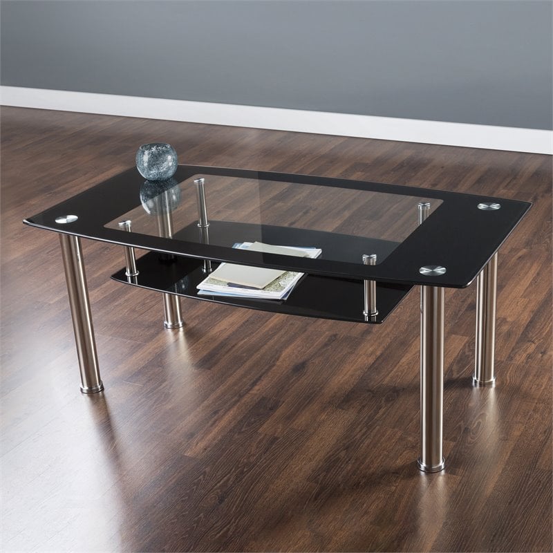 AVF Transitional Steel and Glass Coffee Table in Black/Chrome