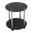 AVF Steel and Glass Two Tier Round Wheeled End Table in Black/Chrome